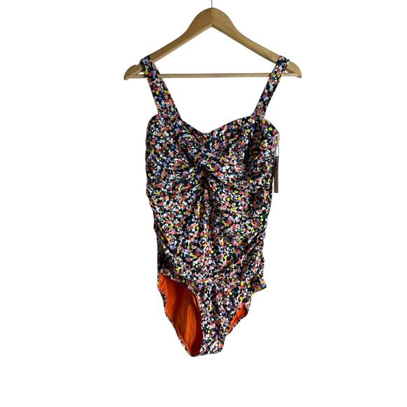 Anne Cole Twist Front Shirred Confetti Multicolor One Piece Swimsuit Plus 18W - Picture 4 of 12